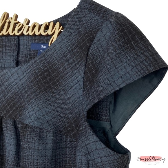 GAP Women’s Blue Black Plaid Short-sleeve A-Line Shift Mini Dress [Size XS] - Picture 11 of 14